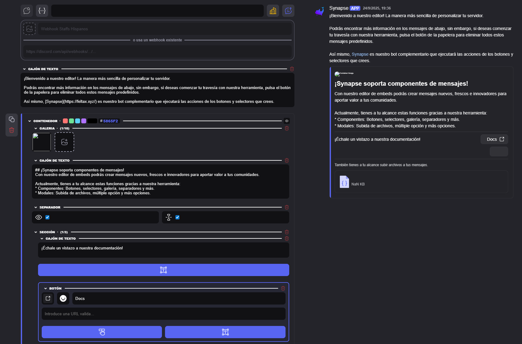 Editor de embeds